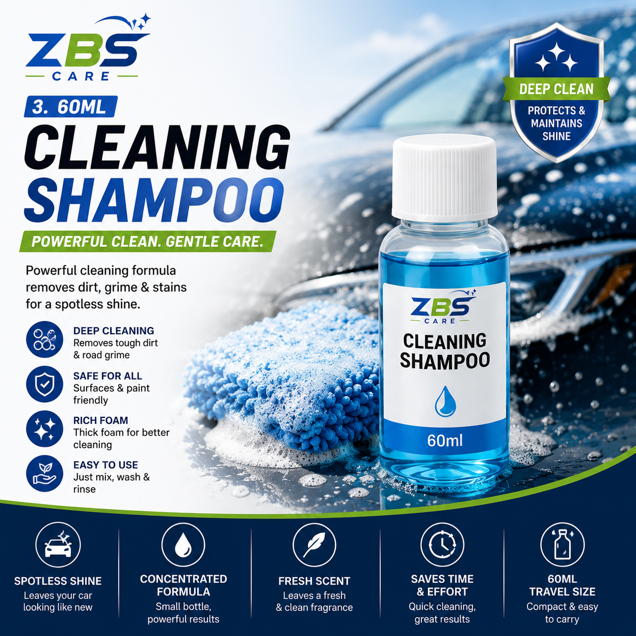 4-in-1 Car Cleaning Bundle | Car Duster, Window Cleaner, 60ml Car Shampoo & Microfiber Cloth
