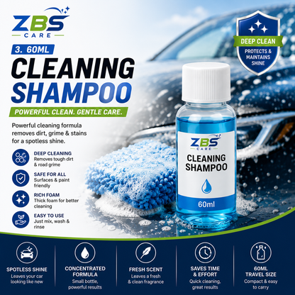 4-in-1 Car Cleaning Bundle | Car Duster, Window Cleaner, 60ml Car Shampoo & Microfiber Cloth