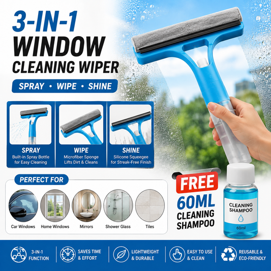 3-in-1 Window Cleaning Wiper with Spray Bottle + FREE 60ML Cleaning Shampoo