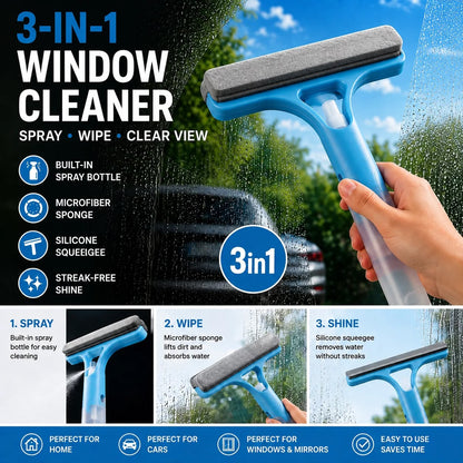 3-in-1 Window Cleaning Wiper with Spray Bottle